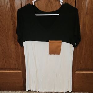 Black and Cream Women's Top with Pocket